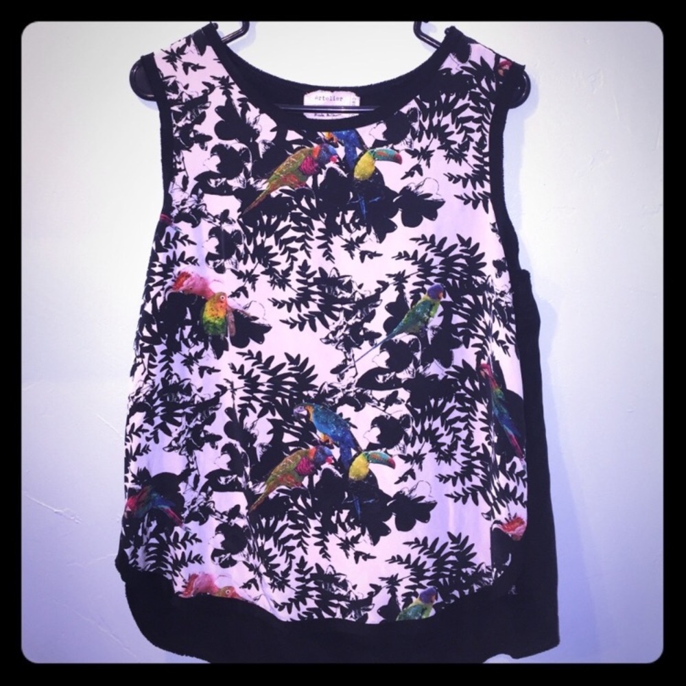 Nicole Miller Artelier silk parrot tank, medium